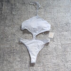 Fabletics Noa String Tie White One Piece Cutout Swimsuit Size Small